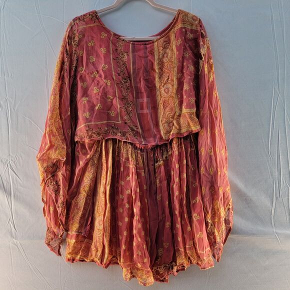 NWT Label Ritu Kumar 100% Viscose Pink Floral Sakshki Mini Dress Split Sleeve M - Picture 3 of 11